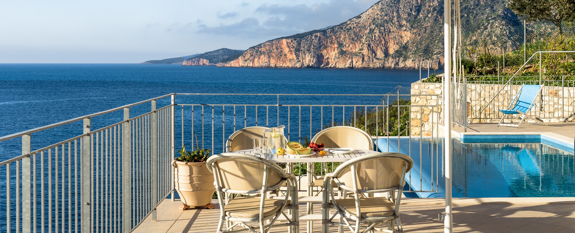 Lunchtime dining with a spectacular view at Villa Plori, Assos, Kefalonia