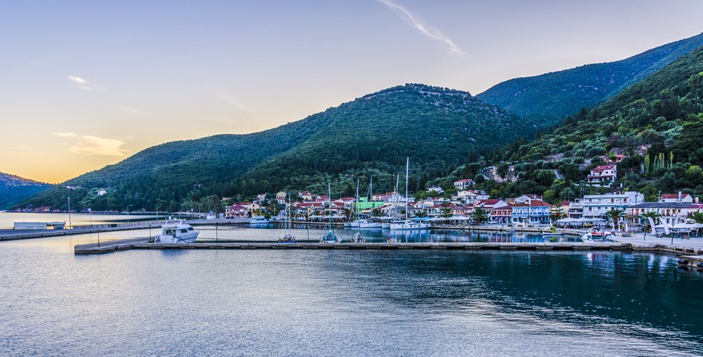 Sea, waterfront and mountain views of Sami, Kefalonia, Greek Islands