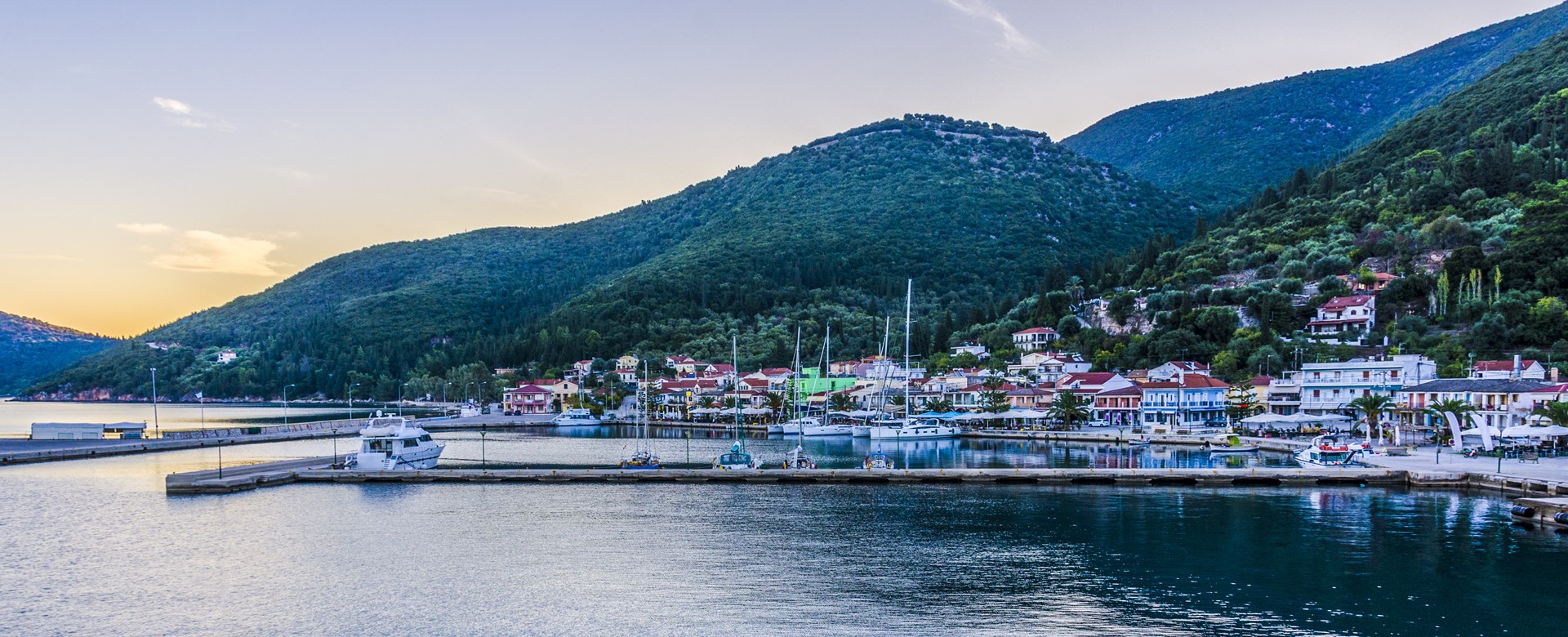 Sea, waterfront and mountain views of Sami, Kefalonia, Greek Islands