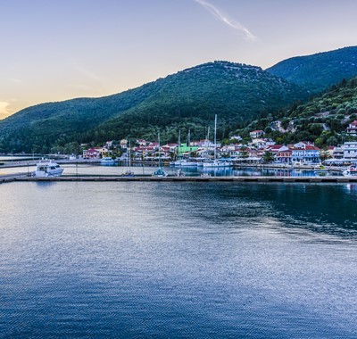 Sea, waterfront and mountain views of Sami, Kefalonia, Greek Islands