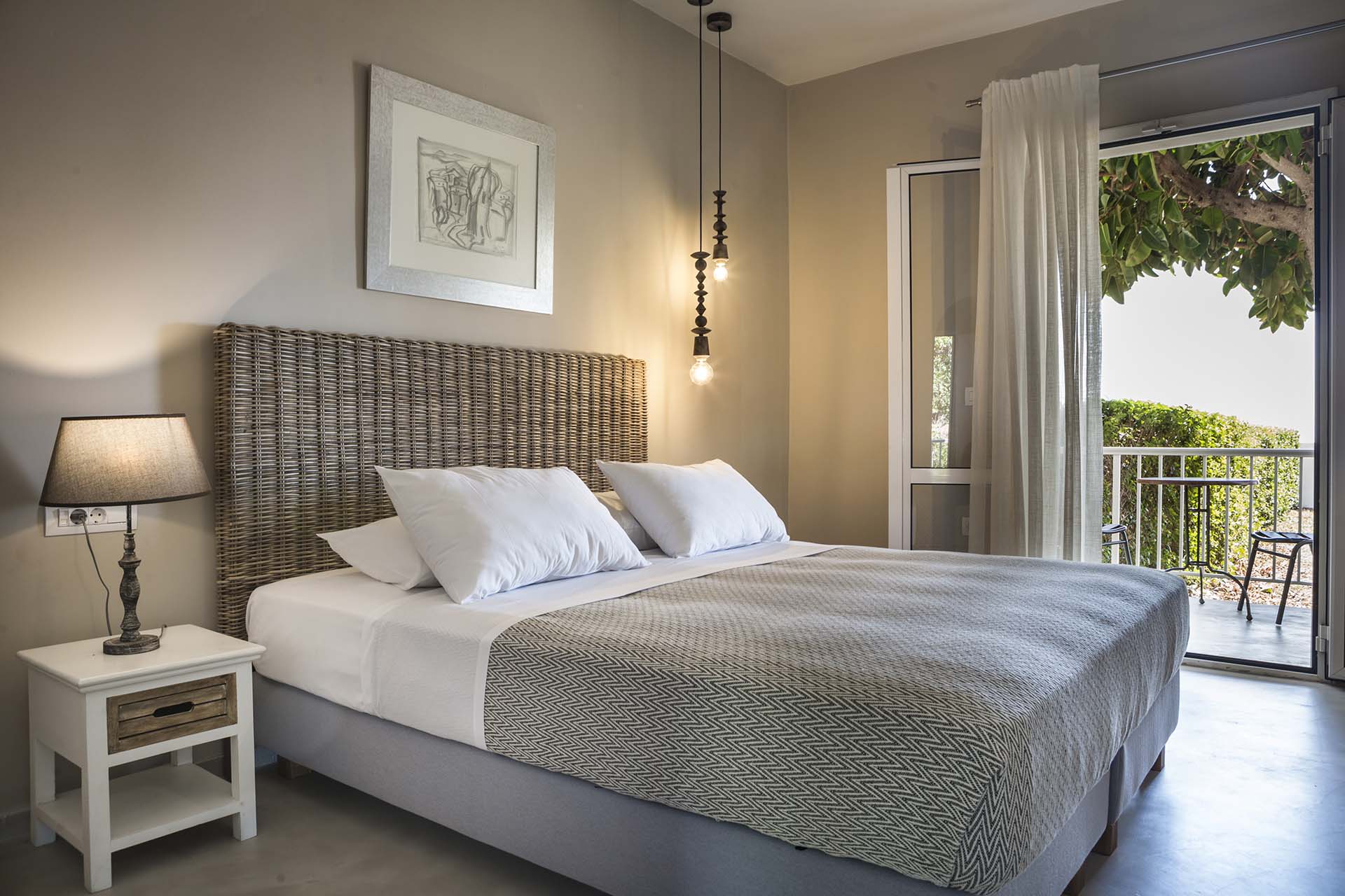 Bedroom with double bed inside Beachfront Suite No1, Lourdata, Kefalonia