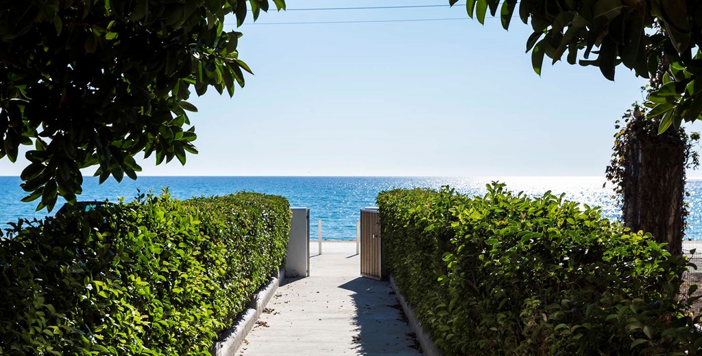 A short garden path from teh Beachfront Suites straight into the mediteranean sea at Lourdata, Kefalonia