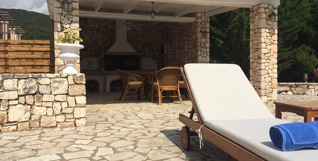Pizza oven and covered outside seating at Melissani Apartments if the summer Kefalonia sun gets too hot