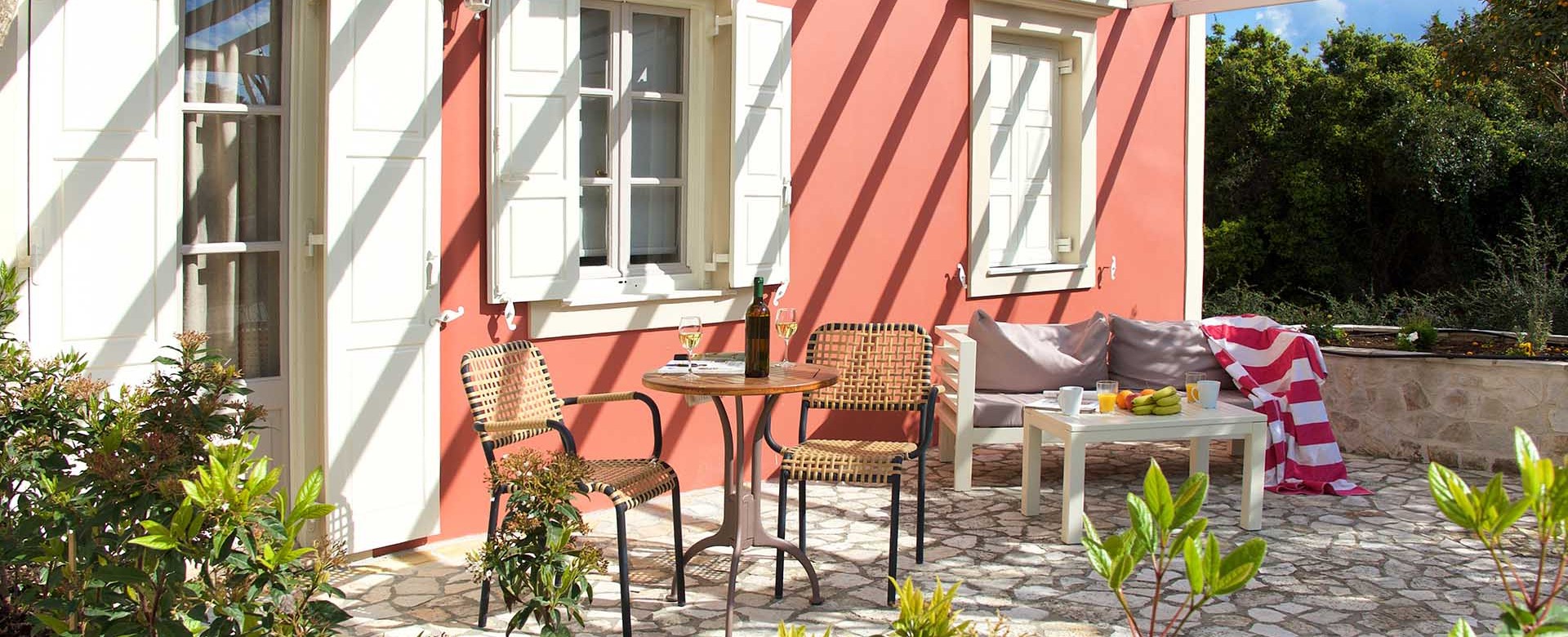 Take a break from the direct sunlight in your own private spaces at Magnolia Apartments, Fiscardo, Kefalonia, Greek Islands