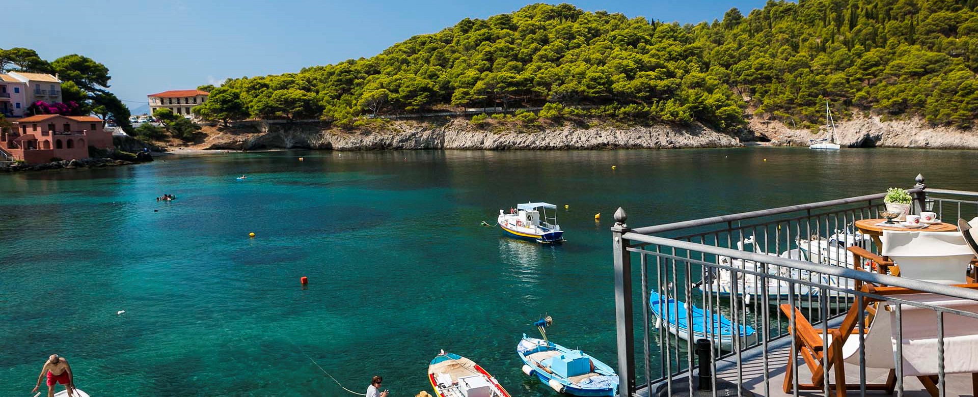 Step out of Thalassa House right onto the waterfront at Assos, Kefalonia, Greek Islands