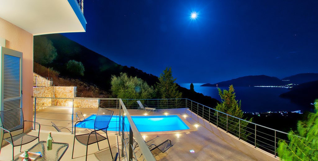 The moonlit view is just as spectacular from Villa Amore, Agia Efimia, Kefalonia, Greek Islands