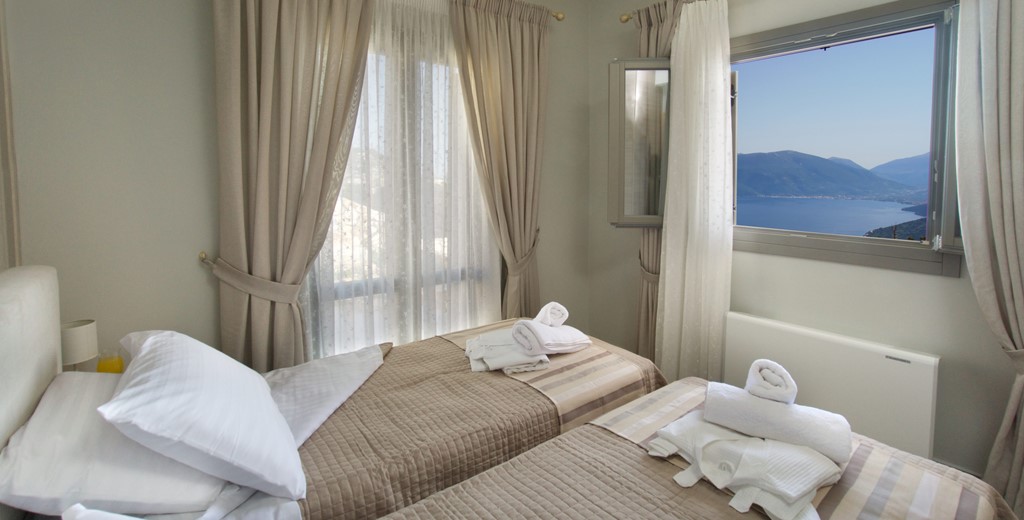 Bedroom with a view inside Villa Amore, Agia Efimia, Kefalonia, Greek Islands