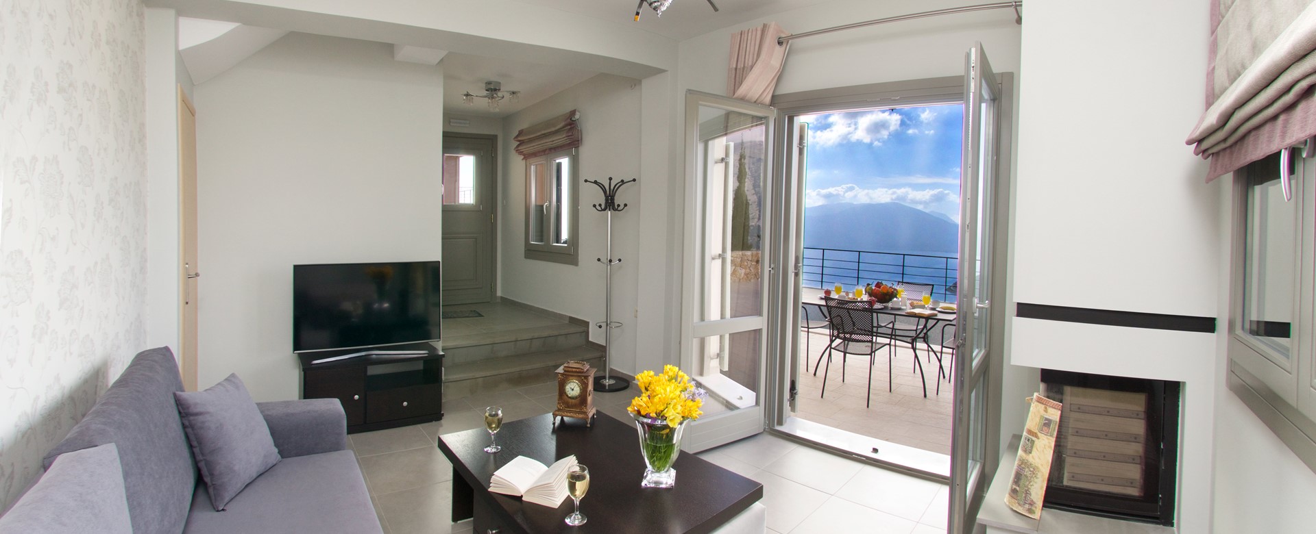 Comfortable but cozy lounge space inside Villa Aurora, Agia Efimia, Kefalonia, Greek Islands