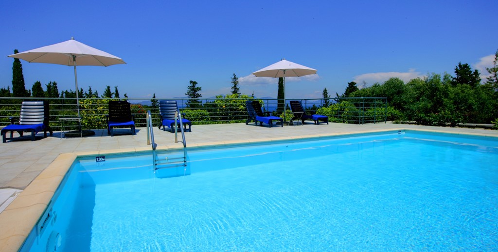 Blue skies and blue pools at Villa Gaeta Fiscardo, Kefalonia, Greek Islands