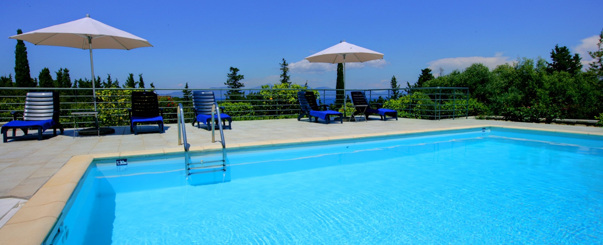 Blue skies and blue pools at Villa Gaeta Fiscardo, Kefalonia, Greek Islands