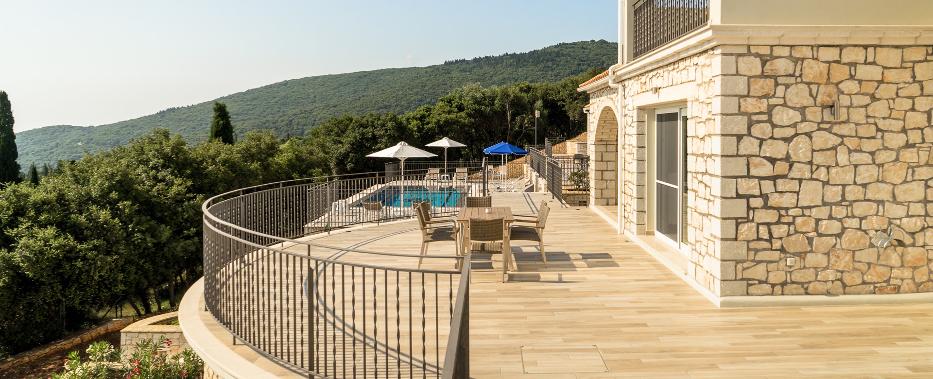 Plenty of outside space. Dine alfresco on the large terrace at Villa Gionis Fiscardo, Kefalonia, Greek Islands