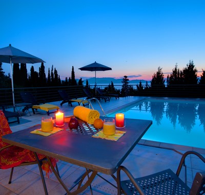 Enjoy a romantic poolside date with stunning views at Villa Roberto, Fiscardo, Kefalonia, Greek Islands