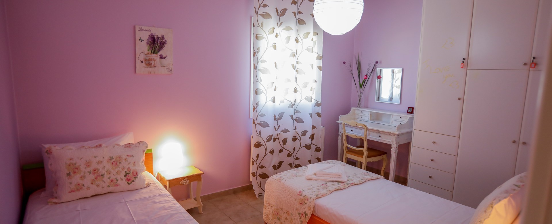 Pretty twin room at Rosie's Herb Cottage, Assos, Kefalonia, Greek Islands