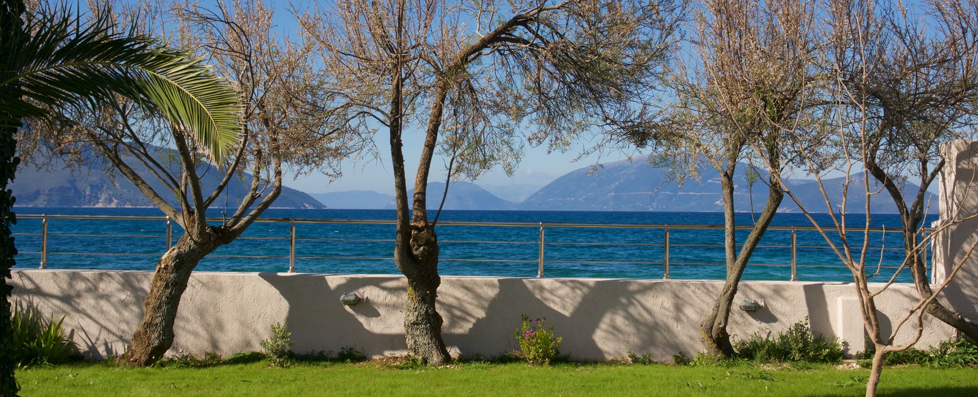 Beautiful views at end of the garden towards dedicated beach access at Villa Theano, Sami, Kefalonia, Greek Islands