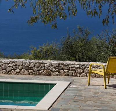 Lounge back and enjoy the views next to the pool on the terrace outside Lemoni Cottage, Fiscardo, Kefalonia