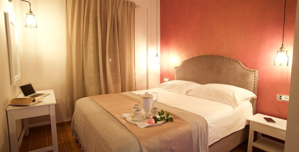 Large double bed with room to relax inside Magnolia Apartments, Fiscardo, Kefalonia, Greek Islands