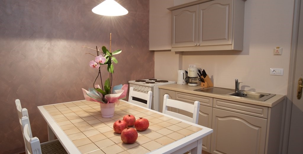 Dining and kitchen space inside Magnolia Apartments, Fiscardo, Kefalonia, Greek Islands