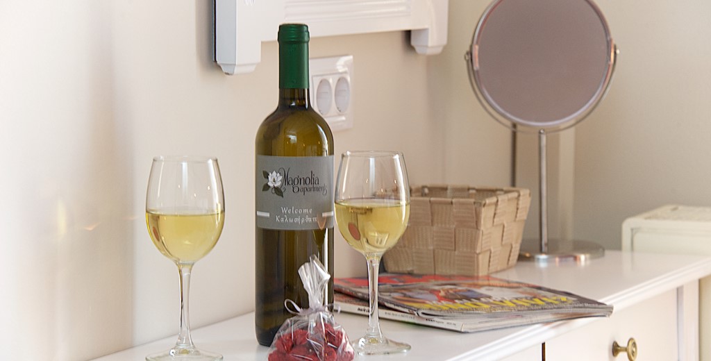 Fine wine inside Magnolia Apartments, Fiscardo, Kefalonia, Greek Islands