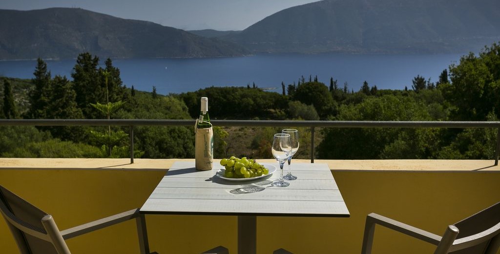 A private moment for couples enjoying the views and a glass of wine at Villa Cypress, Fiscardo, Kefalonia, Greek Islands