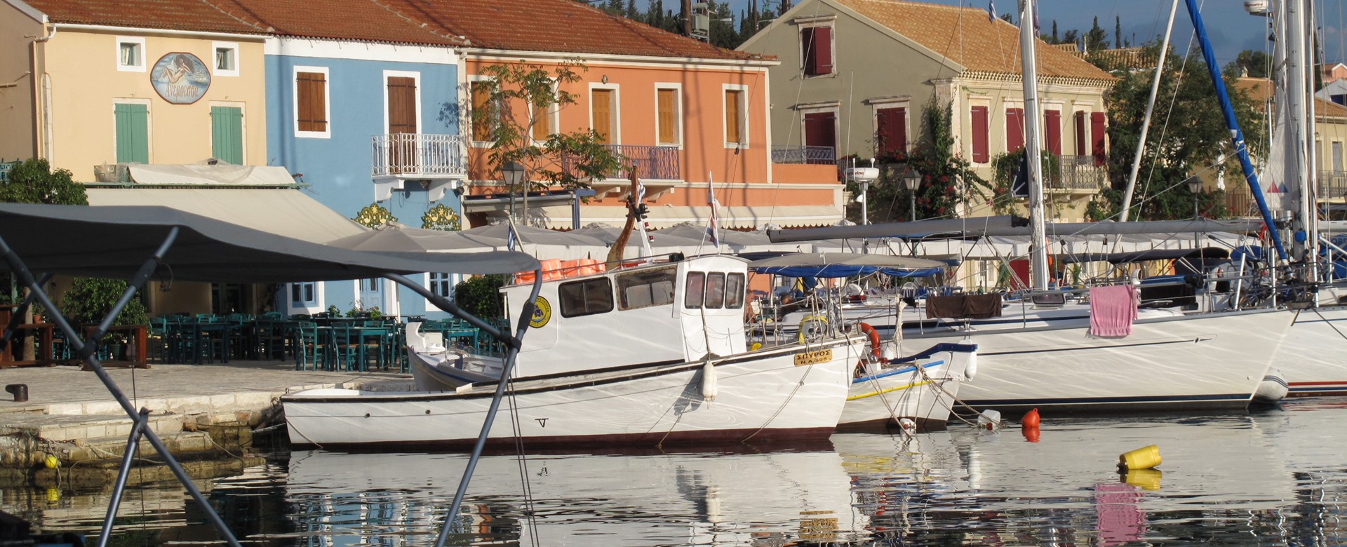Charming marina with waterside restaurants at Villa Lithia, Fiscardo, Kefalonia, Greek Islands