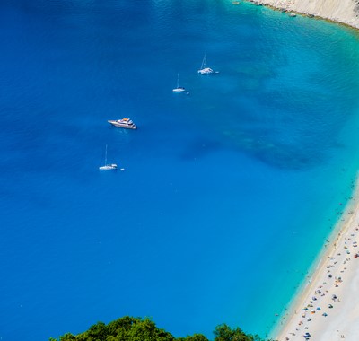 Aerial photograph of a beach the blue mediteranean sea around Kefalonia
