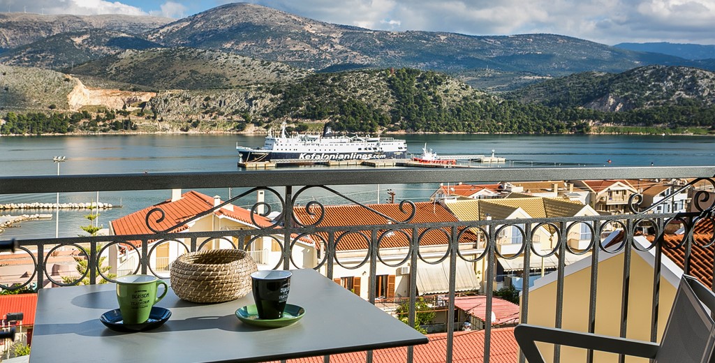 Start the day with morning coffee enjoying the views from Marina Penthouse Apartment, Argostoli, Kefalonia, Greek Islands