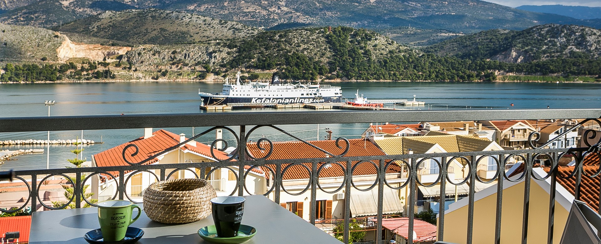 Start the day with morning coffee enjoying the views from Marina Penthouse Apartment, Argostoli, Kefalonia, Greek Islands