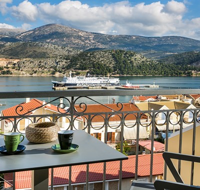 Start the day with morning coffee enjoying the views from Marina Penthouse Apartment, Argostoli, Kefalonia, Greek Islands