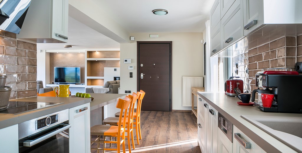 Start every day of your holiday with a fresh coffee and a wake up around the breakfast bar at Marina Penthouse Apartment, Argostoli, Kefalonia, Greek Islands