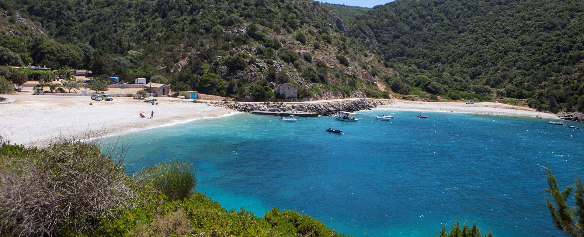Crystal clear waters of Agia Jerusalem beach near Fiscardo, Kafalonia, greek islands.